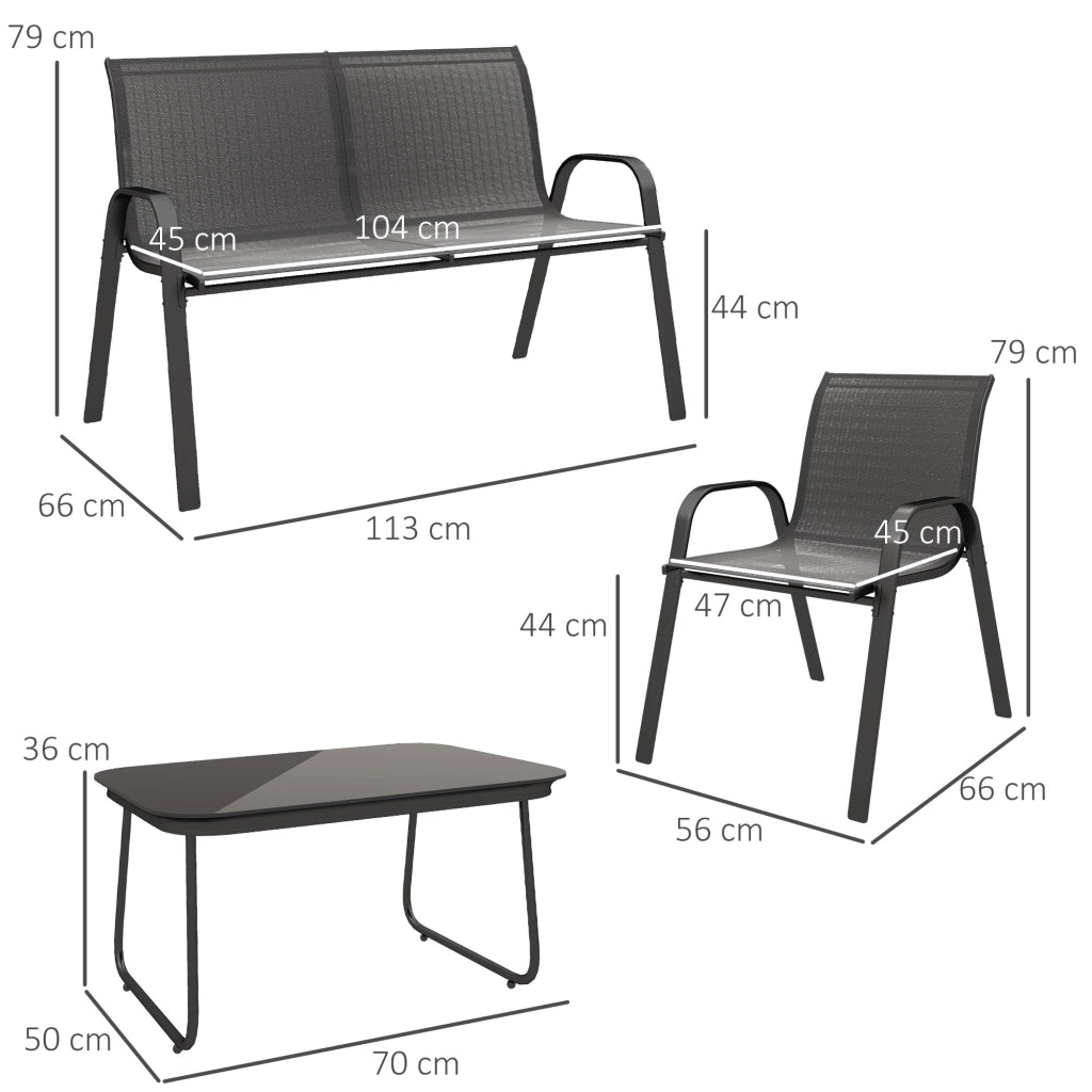 Set da Giardino con Divano 2 Posti e 2 Poltrone Impilabili ¨C zephmum ¨C Nero, Polyrattan, Vetro