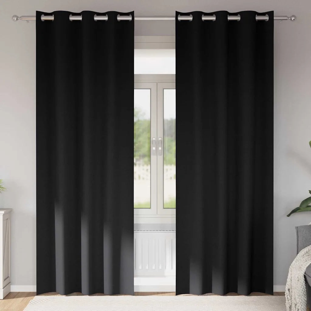 Tende Blackout con Anelli 2 pz Nero 225 x 140 cm Poliestere 4107320