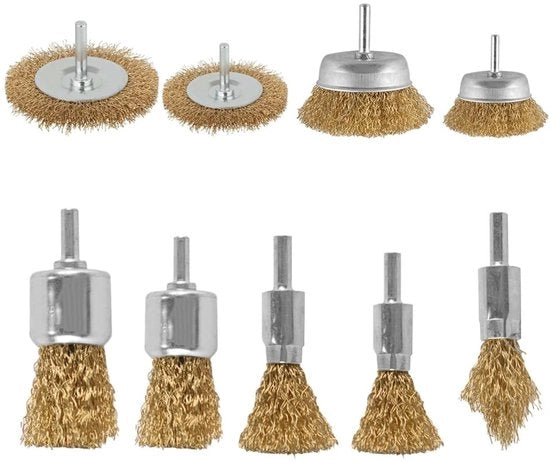 Set di pennelli per pulizia della barca 9 pezzi - Rimozione dell'ossidazione - Rimozione della vernice anticorrosiva - Pennelli a mano/wielborstels/penne a setole - Filo in acciaio inossidabile duraturo - Strumento essenziale - Set di pennelli