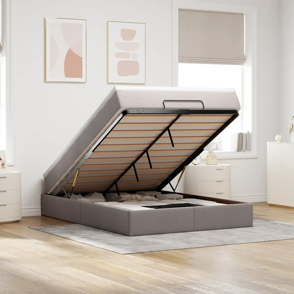Struttura Letto Pouf con Materasso Tortora 140x200cm in Tessuto