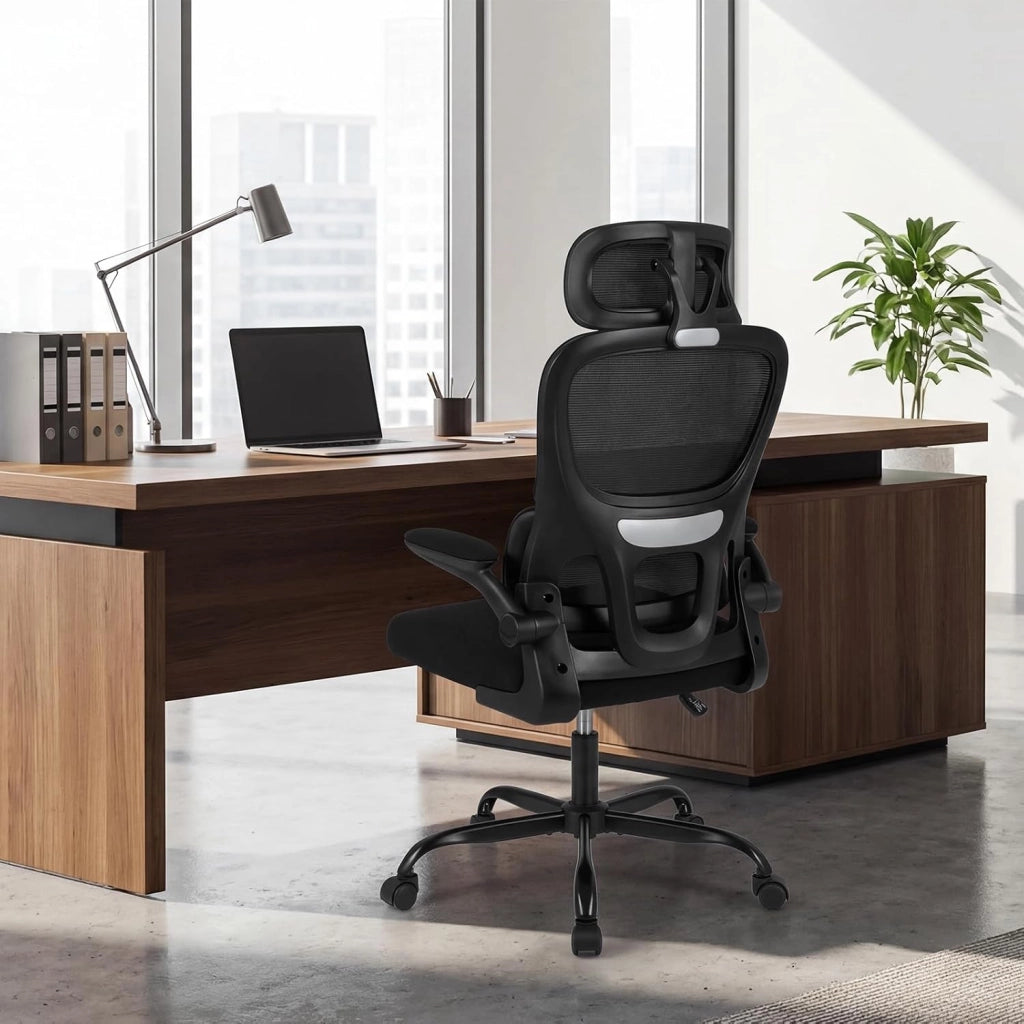 Sedia da Ufficio Ergonomica, Sedia da Scrivania Computer, Poggiatesta e Supporto Lombare, Regolabile in Altezza, Portata 120 kg, Nero