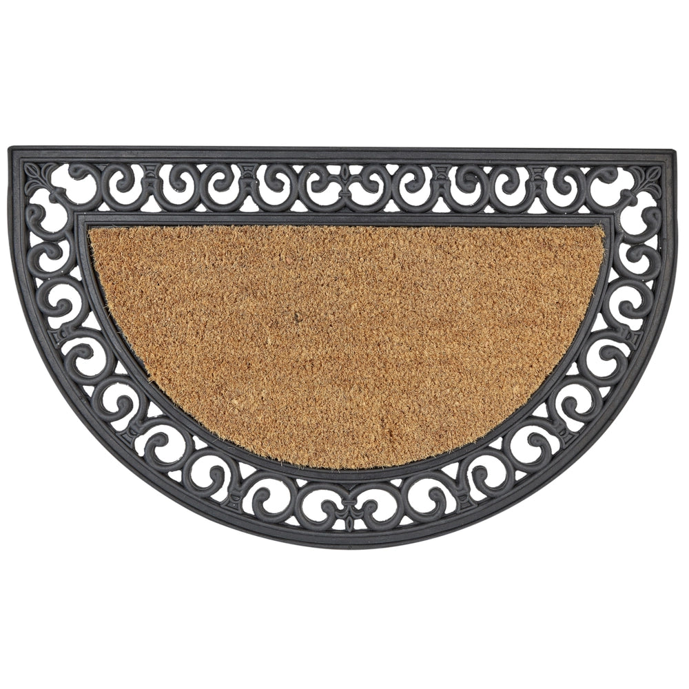 Zerbino in fibra di cocco naturale con fondo in PVC e gomma antiscivolo 45 x 75 cm, rotondo e moderno, per la decorazione di ambienti interni