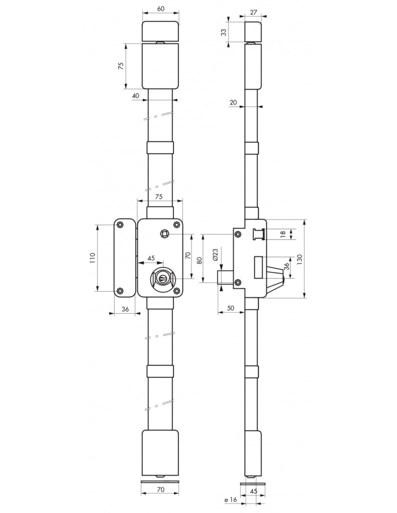 Serratura BELUGA bianca HG5 con quadro maniglia 75 x 130 mm, sinistra, 4 chiavi – THIRARD