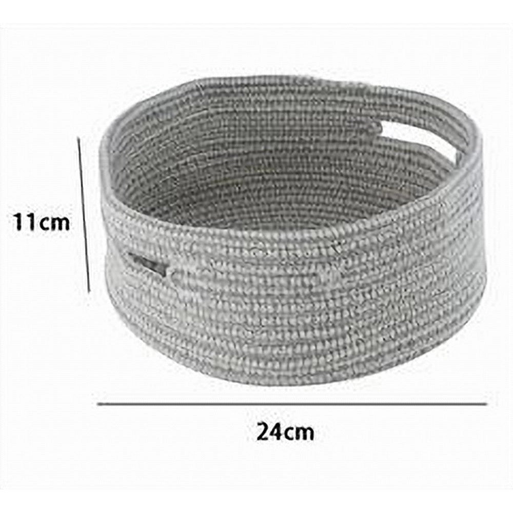 Trade Shop - Cestino Porta Oggetti Con Manici Cesto Tessuto Intrecciato Rotondo 24x11cm 10638 -