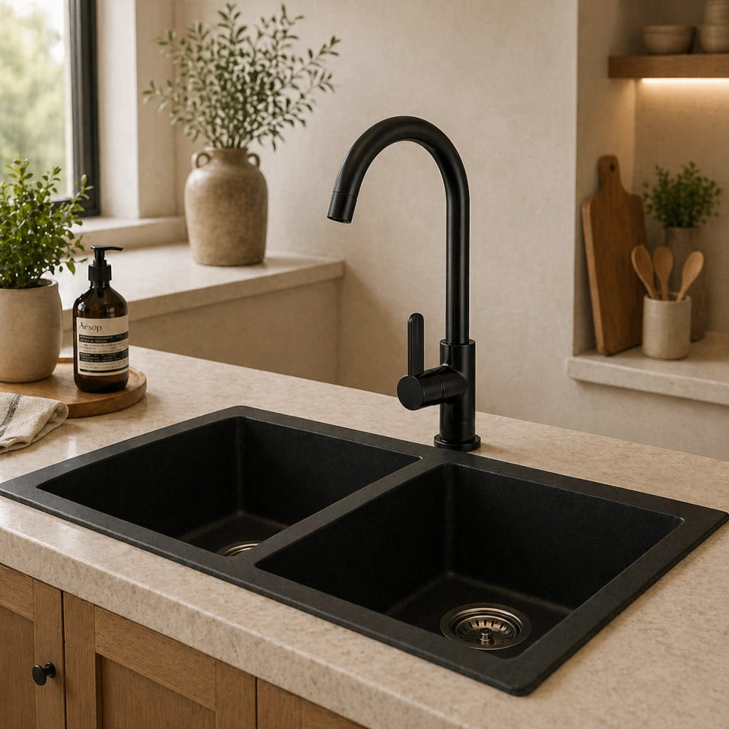 Rubinetto Cucina Nero Opaco Canna Alta Girevole Miscelatore Lavello 94023