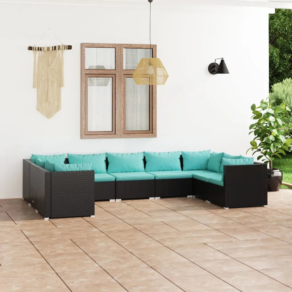 Set Divani da Giardino 9 pz con Cuscini in Polyrattan Nero cod mxl 35116