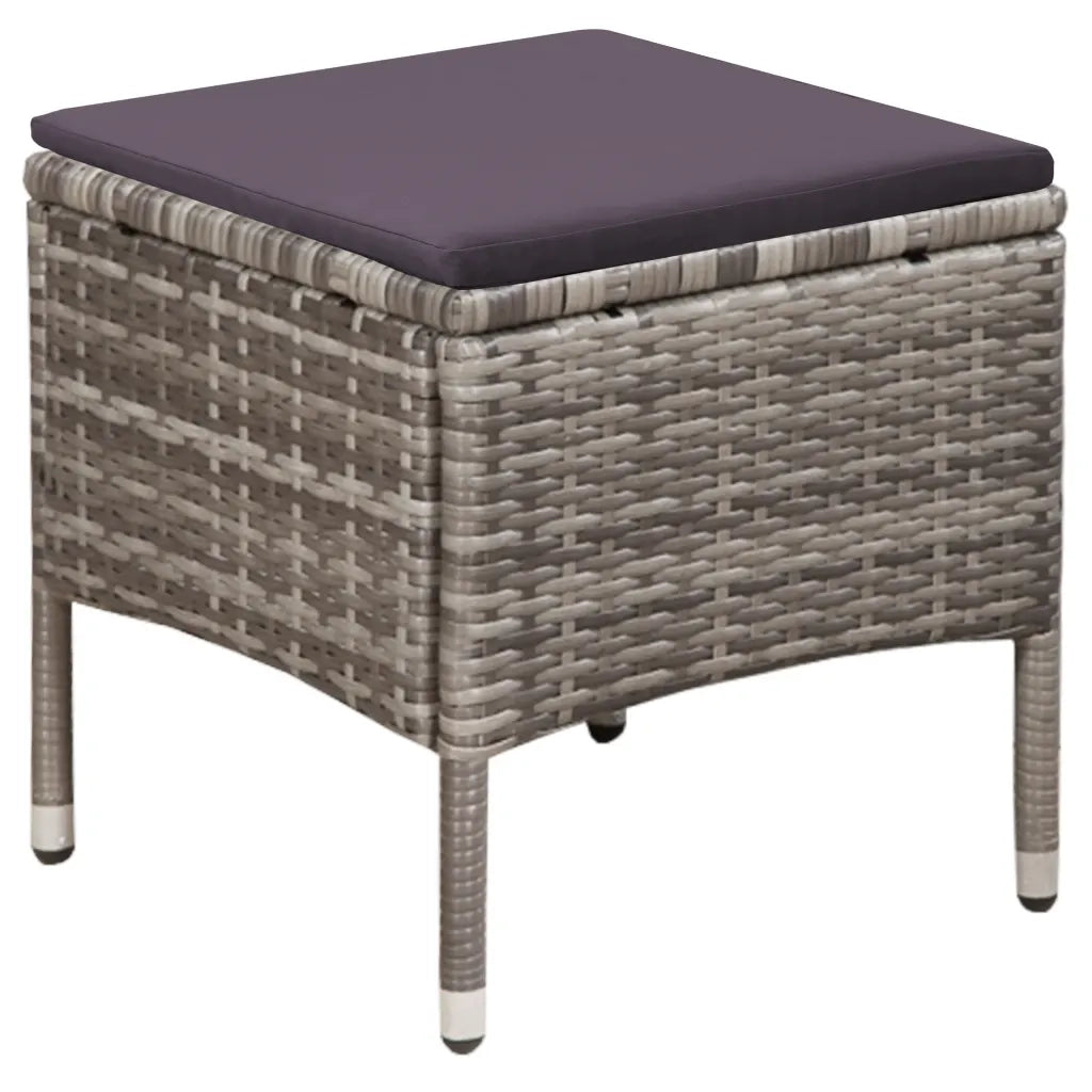 Sedia da Esterno con Sgabello e Cuscini in Polyrattan Grigio