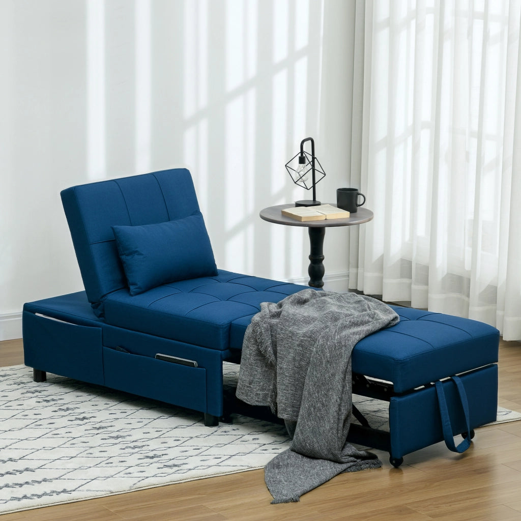 Letto Pieghevole Poltrona con Cuscino e Rotelle ¨C Zephmum ¨C Blu