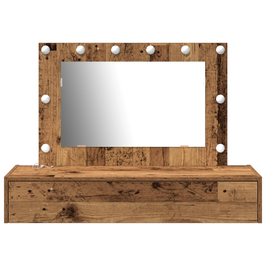 Tavolo da Trucco da Muro con Luci LED Legno Antico