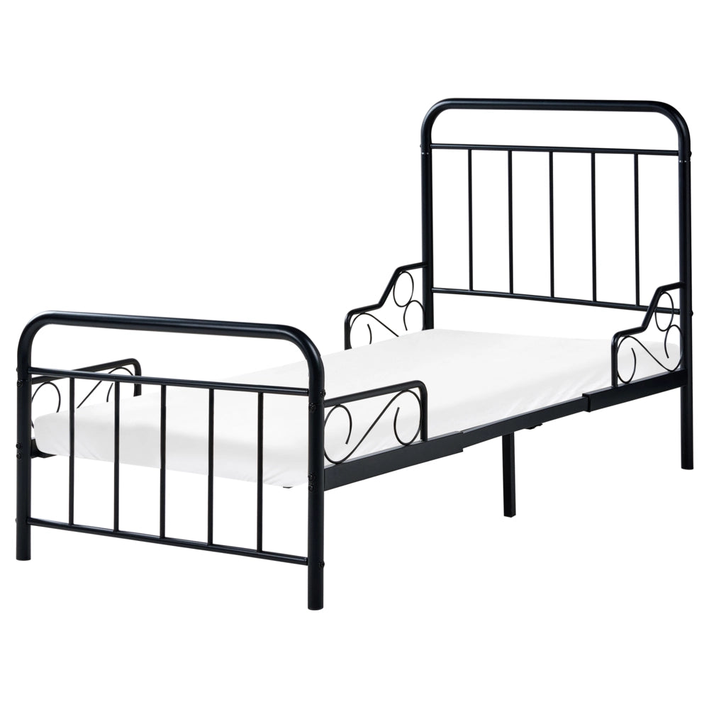 Letto estensibile in ferro per bambini 90 x 130/160/200 cm con rete a doghe nero stile moderno