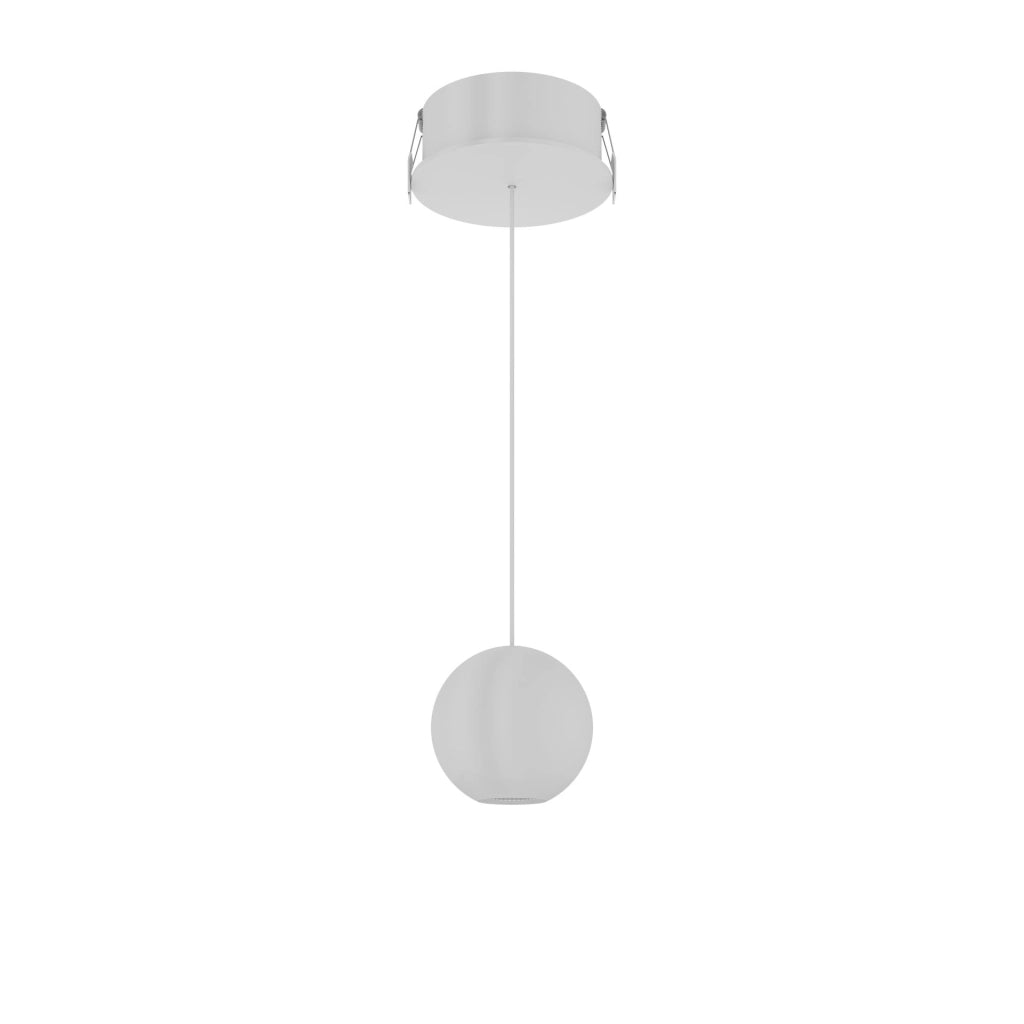 Lampada a sospensione sferica Bora Space 8W 38º con tecnologia Switch CCT 2700K-4000K, finitura Bianco Opaco, design modulare per interni di lusso