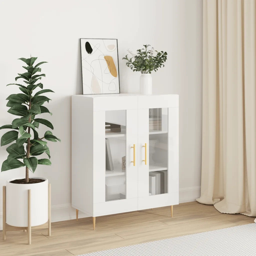 Credenza | Madia | Buffet da pranzo | Armadio da pranzo 69,5x34x90 cm in Legno Multistrato Bianco Lucido