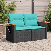 Divano da giardino con cuscini 2 Posti-Sofa da Giardino-Divano da esterno nero in polyrattan 287201