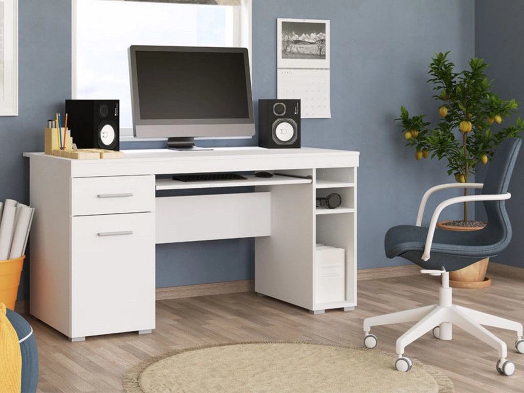 Massafra, Scrivania un Cassetto, 145x65.5x75.5h cm Bianco Opaco