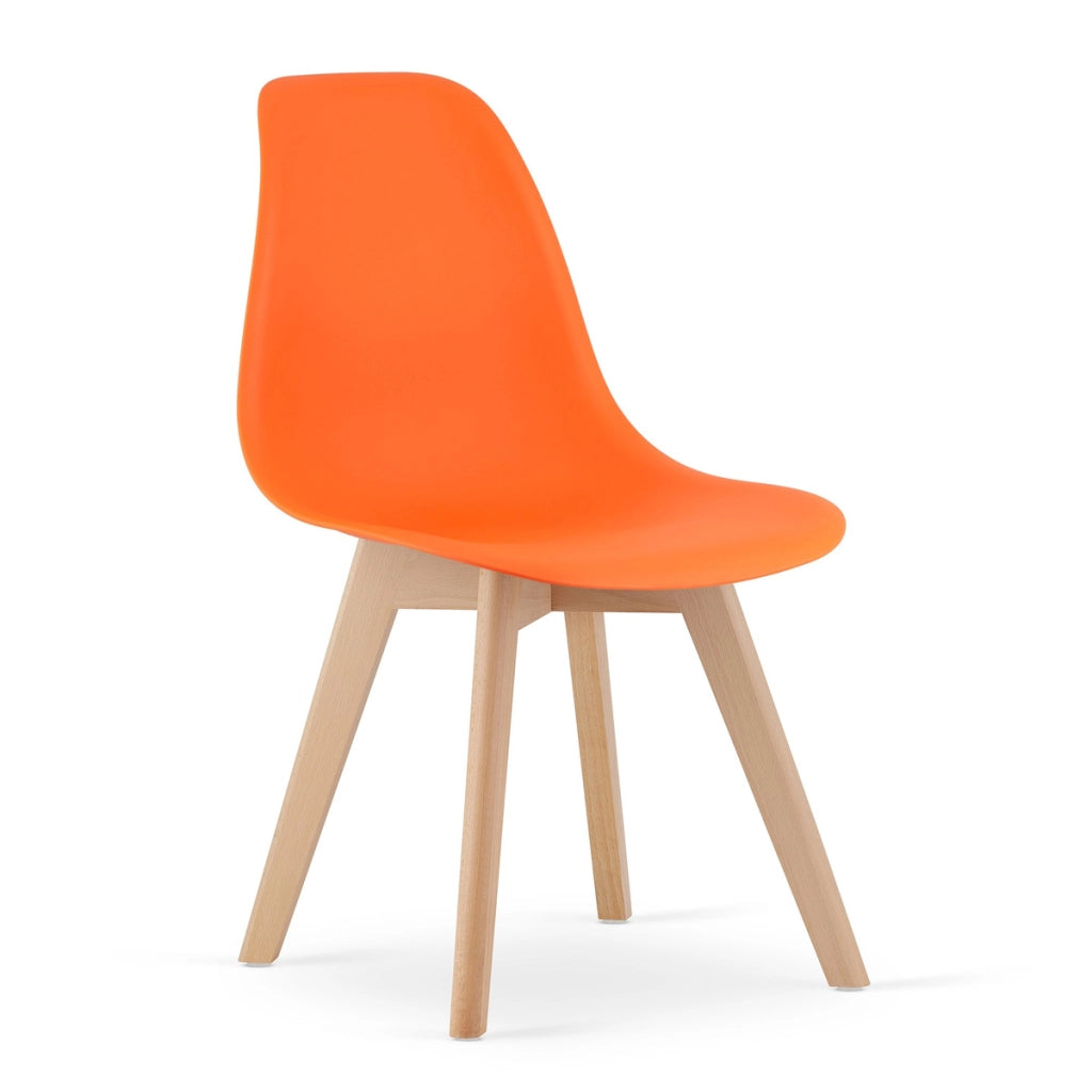 Sedia di design Kito arancione con gambe in legno di faggio