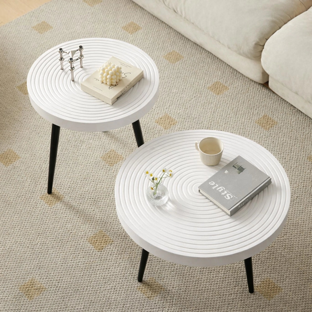 Set 2 Tavolini da Caffè Tondi Bianco Design Industrial Tavoli Soggiorno Rotondi