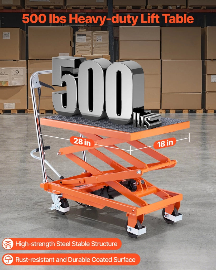 Carrello Elevatore a Doppia Forbice TFD20, Tavolo Idraulico in Acciaio 226,8 kg, Sollevamento 1200 mm, Arancione per Officina