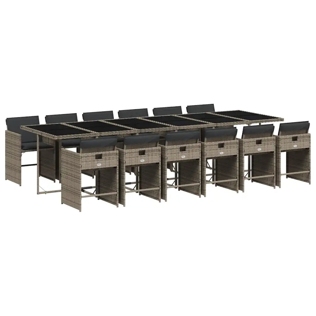 Set da Pranzo da Giardino 13pz con Cuscini Grigio in Polyrattan 3211124