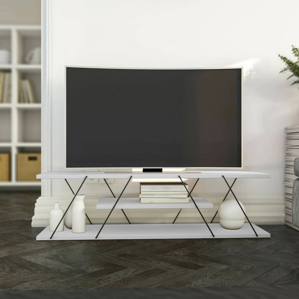 Mobile porta TV Desdemona, Credenza da soggiorno, Armadio basso per TV, Base parete attrezzata, 120x30h33 cm, Bianco e Nero