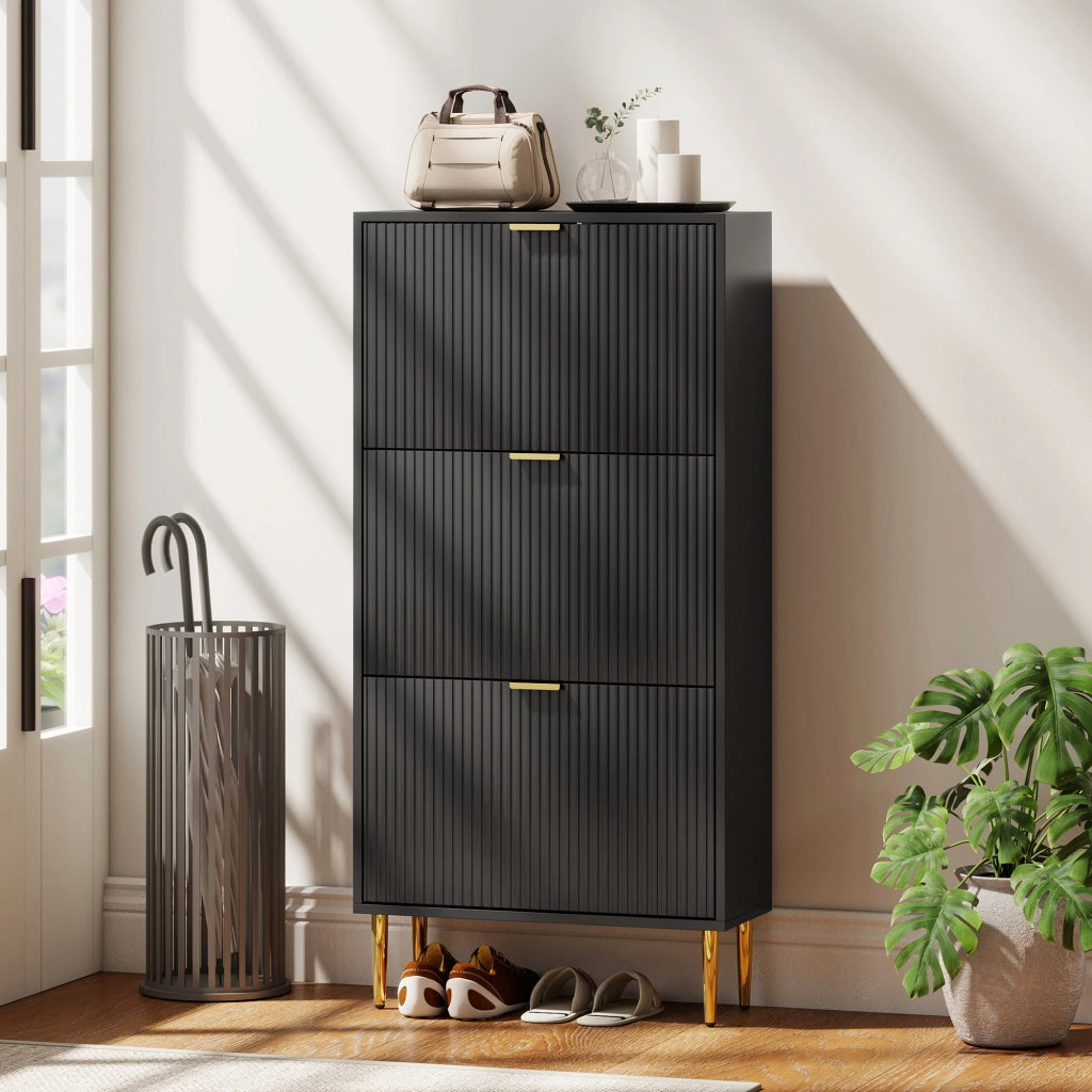 Scarpiera con cassetti e ripiani regolabili ¨C Zephmum ¨C Nero 60x24x122,5 cm