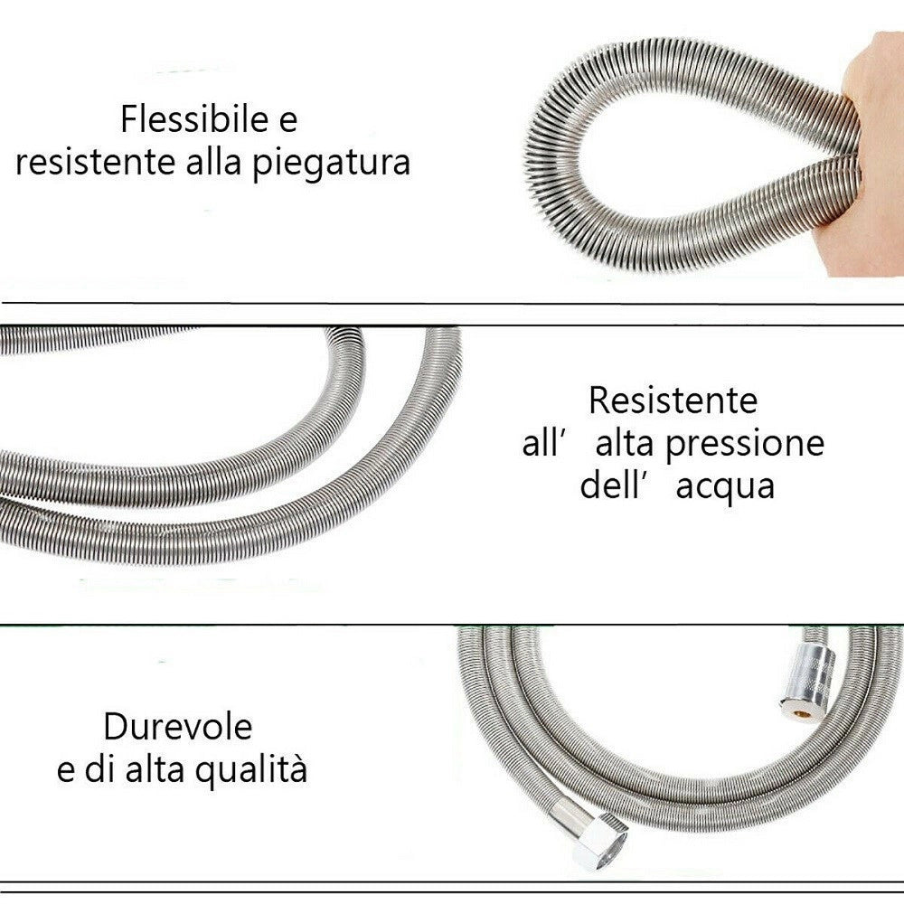 Trade Shop - Tubo Flessibile Soffione Doccino Per Doccia Vasca Bagno 2.5mt In Acciaio Cromato -