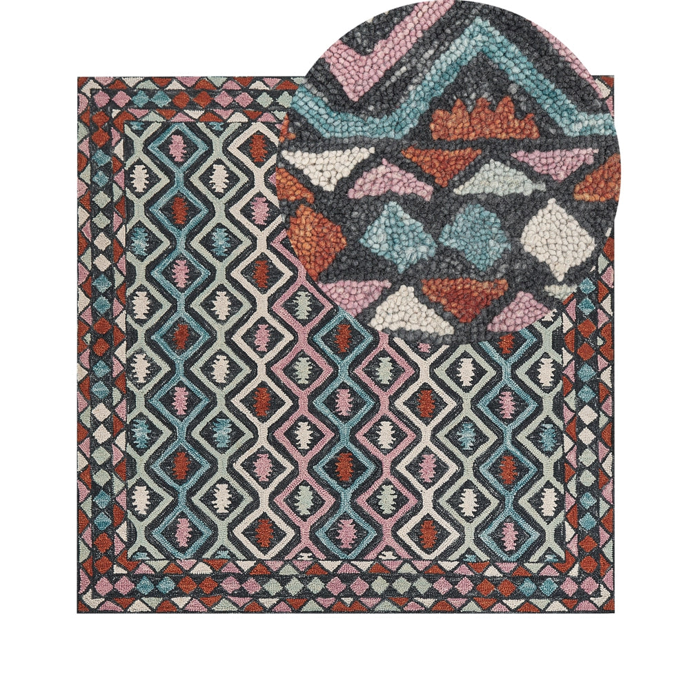 Tappeto moderno con motivo geometrico tribale 200 x 200 cm multicolore camera da letto salotto