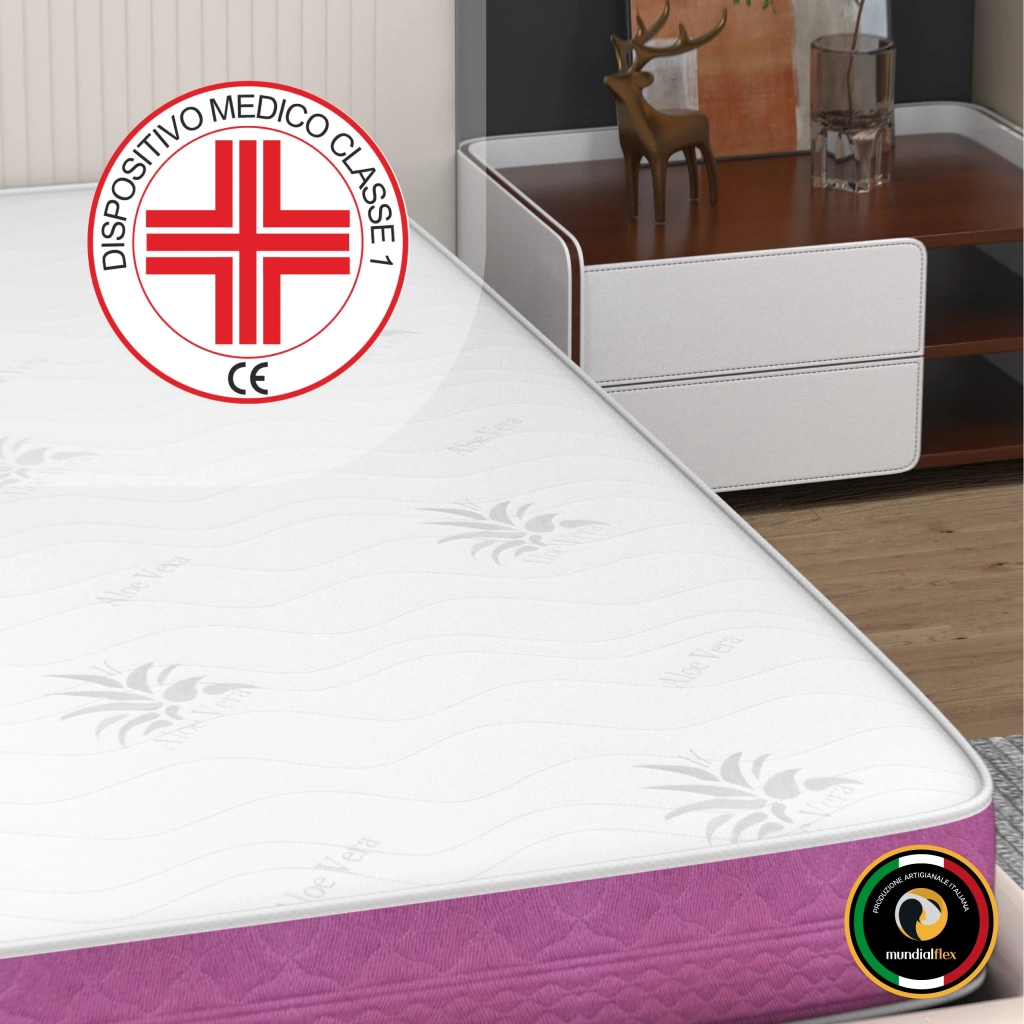 Materasso Memory Matrimoniale 160x190 Alto 18 cm – Rivestimento Aloe Vera, Traspirante, Ipoallergenico – Ortopedico, Certificato Medico – Made in Italy | Aurora