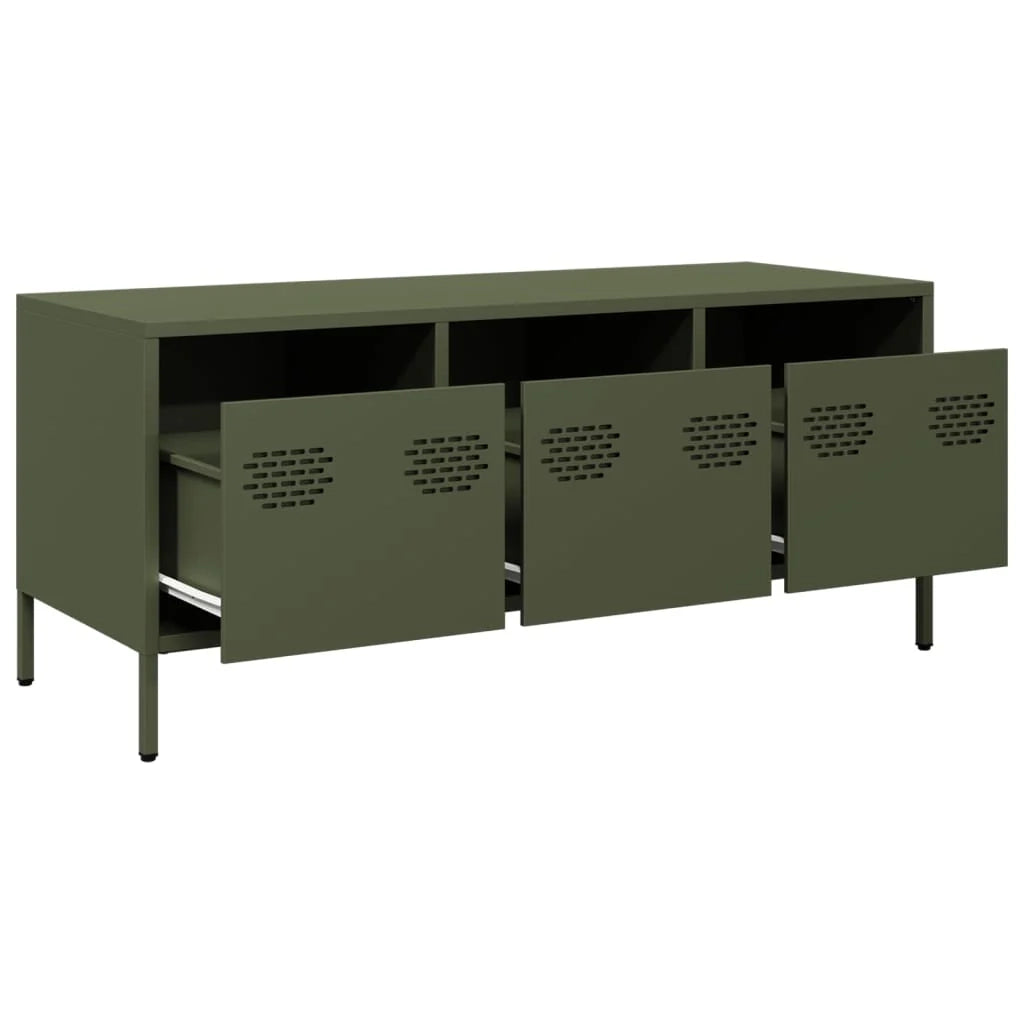 Mobile TV multimediale scaffale TV credenza TV sala da pranzo soggiorno camera da letto verde oliva 101,5 x 39 x 43,5 cm acciaio laminato a freddo verde 02_0028254