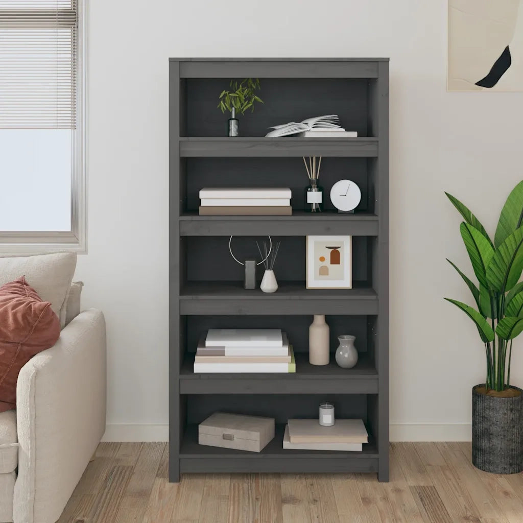 Libreria Grigia 80x35x154 cm in Legno Massello di Pino 821691