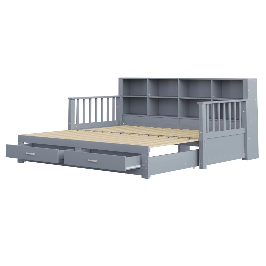 Divano letto estraibile multifunzionale 90x190 cm in legno; grigio