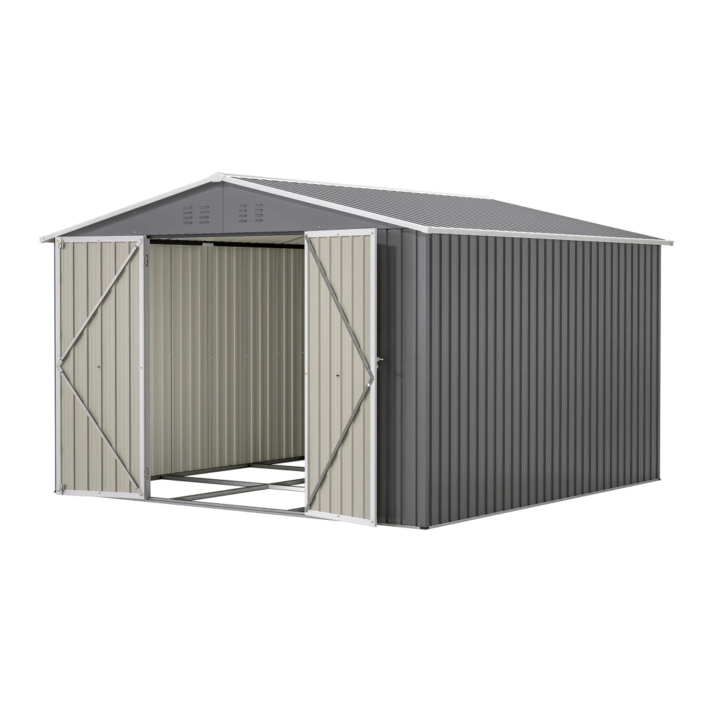 Casetta da giardino con porte chiudibili e telaio di base per esterno in metallo grigio 300×311.4×200 cm