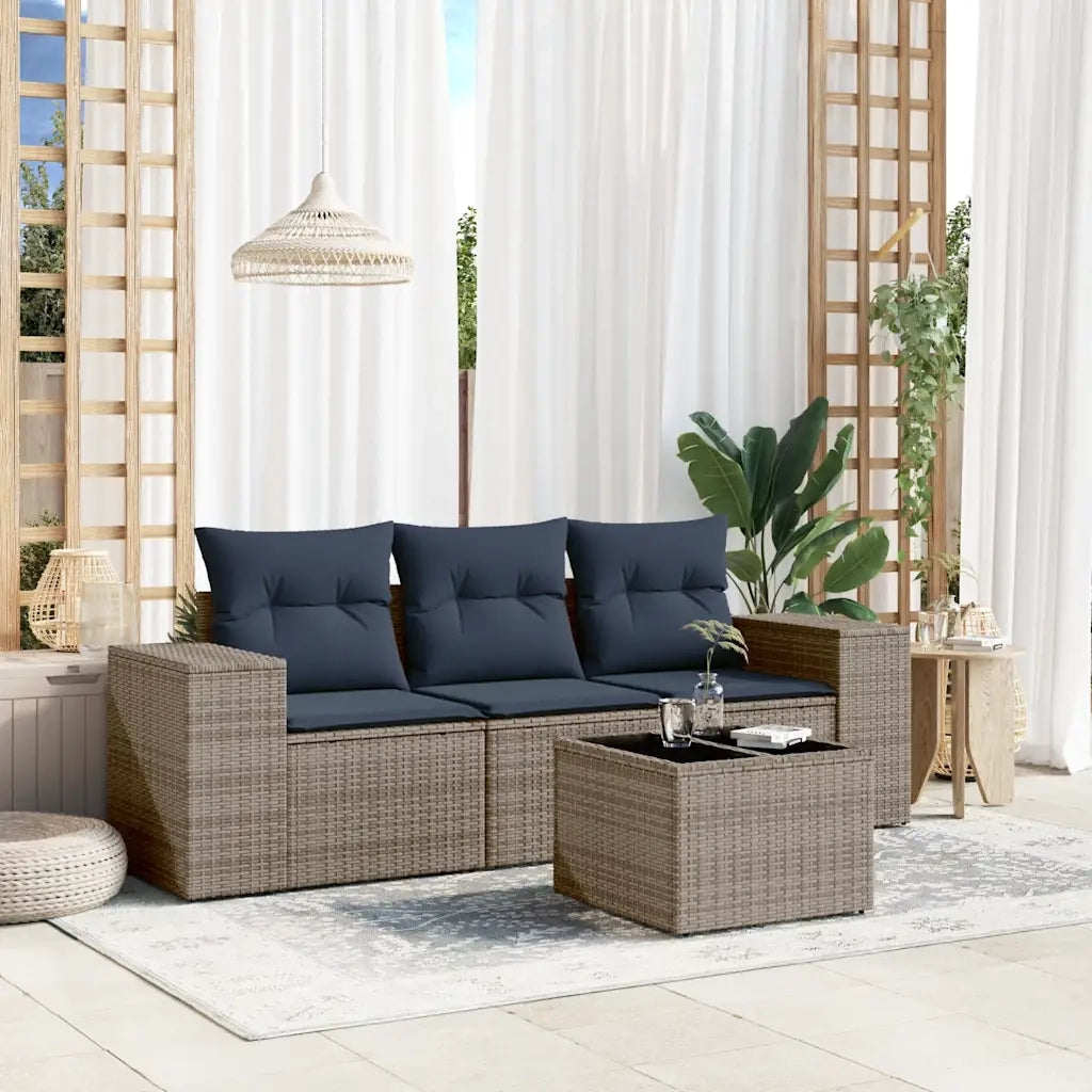 Salotto da Giardino-Set Divani da Giardino 4 pz con Cuscini Grigio in Polyrattan 692544