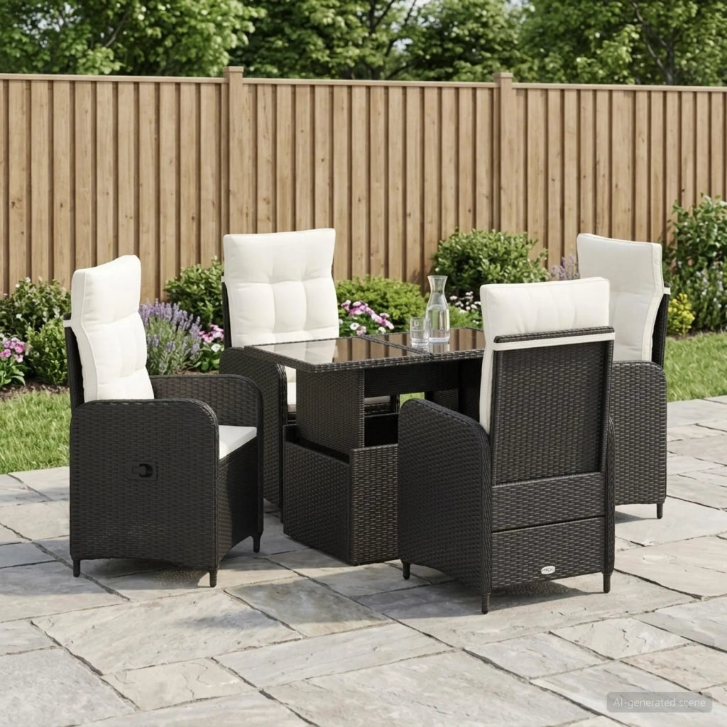 Set da pranzo per esterni 5 pz Nero e Bianco Crema polyrattan 3422403
