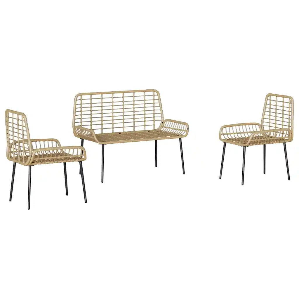 Set da Pranzo per Giardino 3 pcs Marrone e Crema polyrattan 42010361