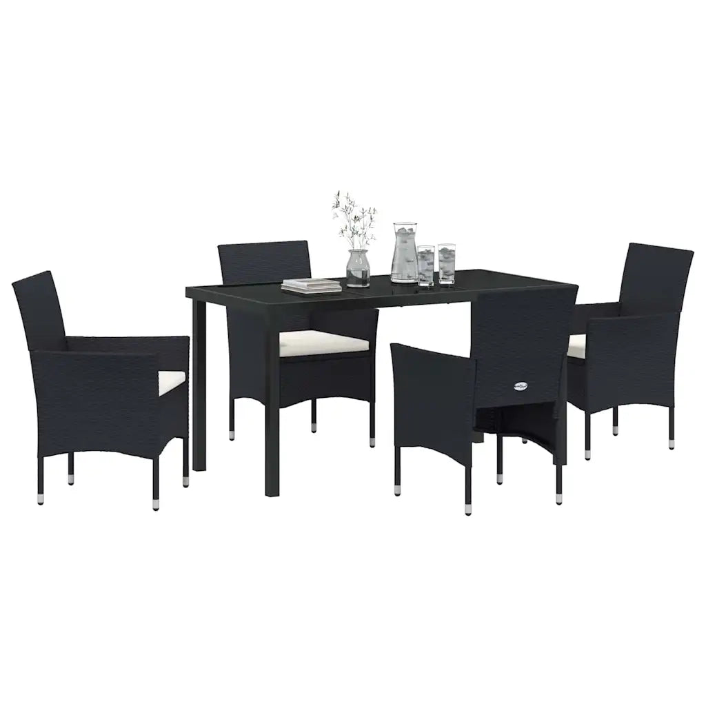 Set da Pranzo per Giardino con cuscino 5 pcs Nero polyrattan 3379725
