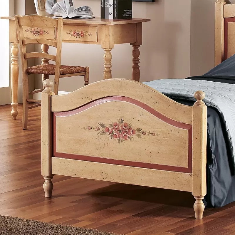 Letto sagomato singolo avorio antico filo rosso in legno 99x212x112 (1425) - Mobili 2G