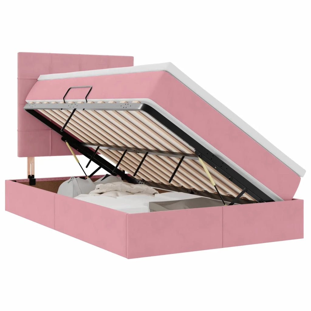 Letto con contenitore e LED con led Rosa 120 x 200 cm Velluto