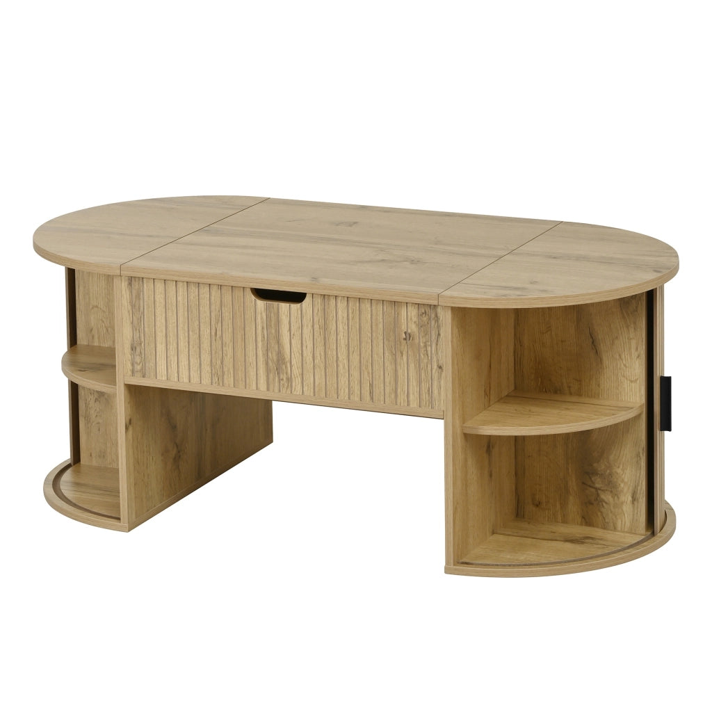 Tavolino da salotto 100x50x40.5 cm; piano regolabile con spazio contenitivo; MDF; colore naturale