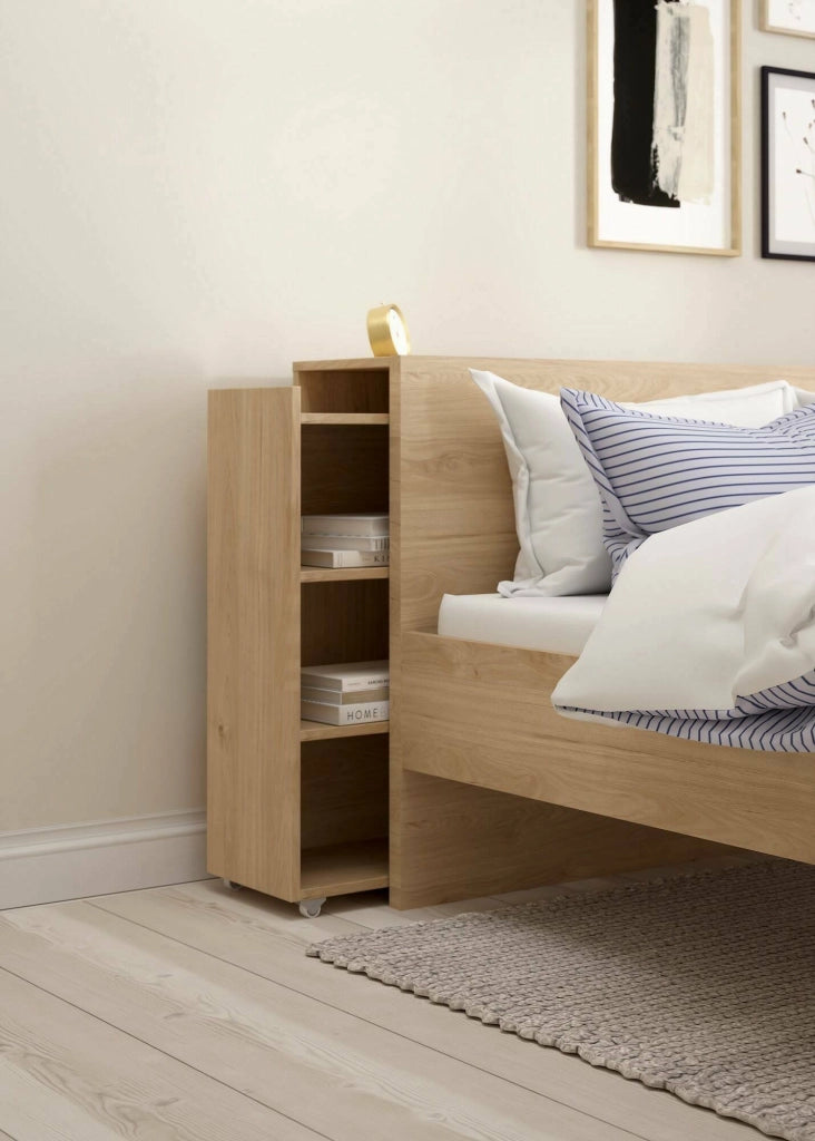 Comodino Shary, Comò basso, Tavolino da notte, Mensola da letto, 165x26 h80 cm, Rovere
