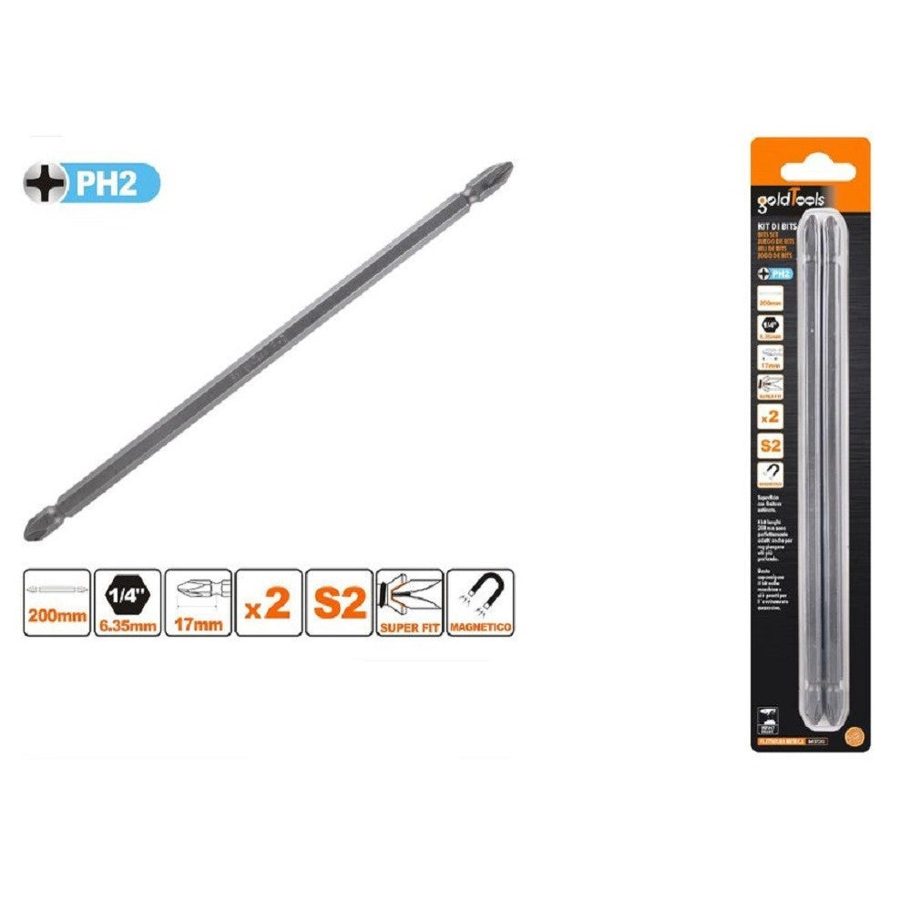 Trade Shop - Kit 2 Pezzi Di Bits 200 Mm A Doppia Testa S2 Punte A Croce Magnetica Ph2 57243 -