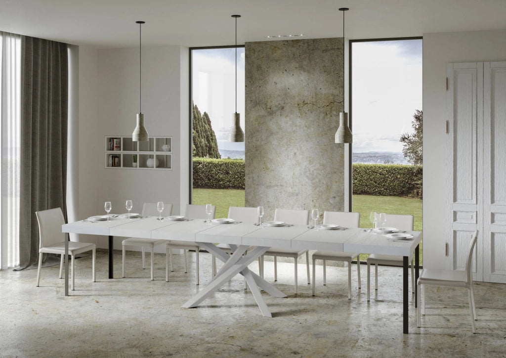 Tavolo allungabile 90x140/400 cm Volta Premium bianco frassino telaio bianco