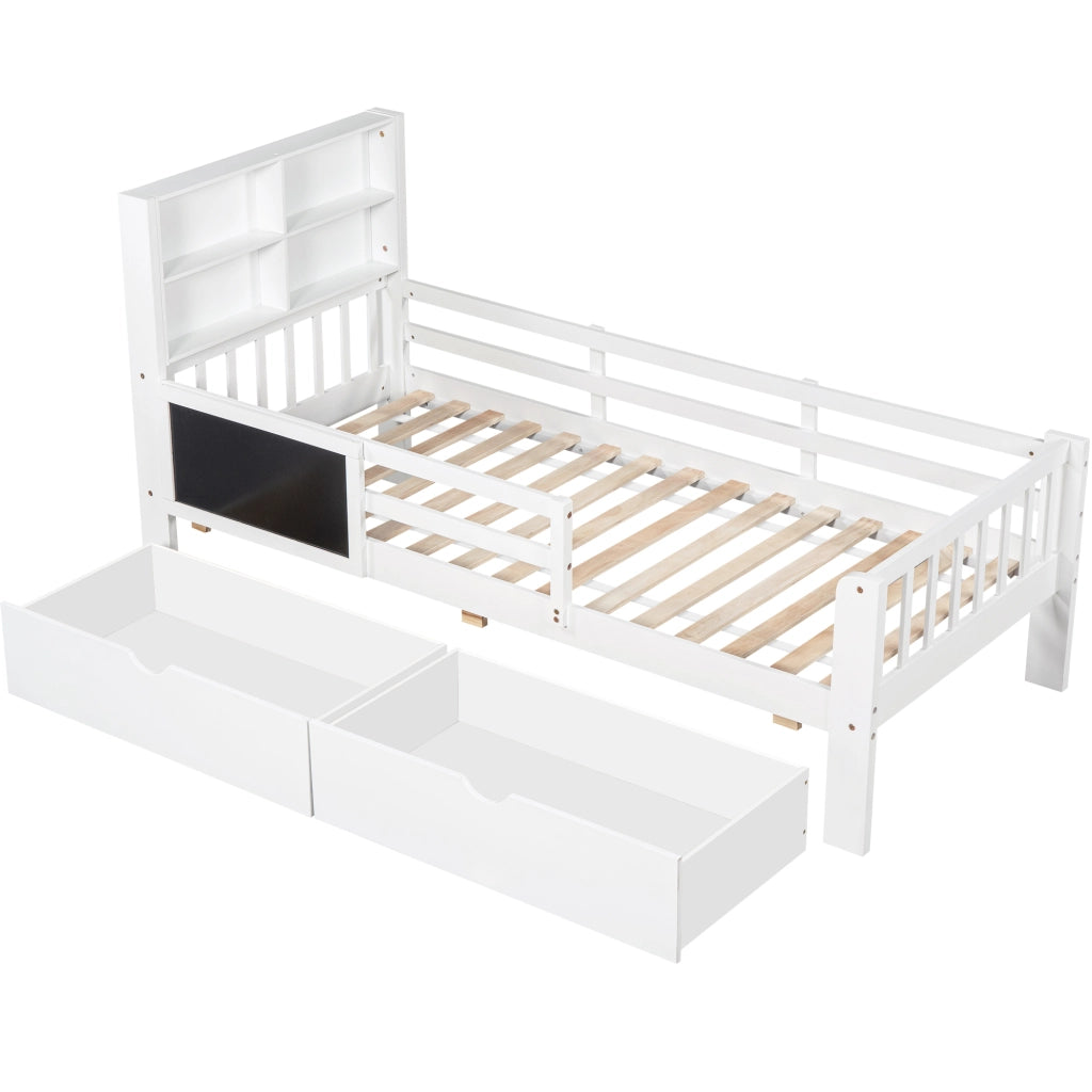 Letto per bambini bianco con funzione lavagna e cassetti in legno massello e MDF 90x200 cm