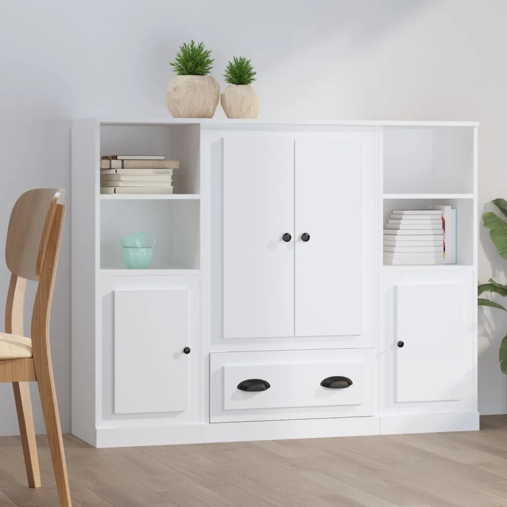 Credenze 3 pz | Madia | Buffet da pranzo | Armadio da pranzo Bianche in Legno Multistrato