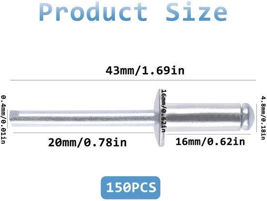Viti blindate in alluminio - 150 pezzi - 4,8 x 16 mm - Viti blindate con grande testa - Dente in acciaio - Elemento di fissaggio non distruttivo