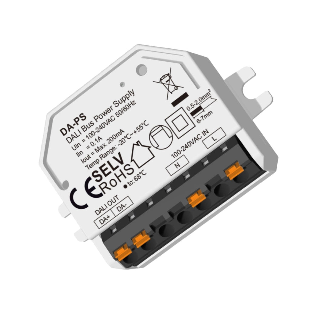 Mini Alimentatore Bus DALI, Input 220V, Uscita 16V DC Max 200mA, Protezione da Cortocircuito, per Master e Dispositivi di Controllo Illuminazione, 56X38X18mm Da Incasso
