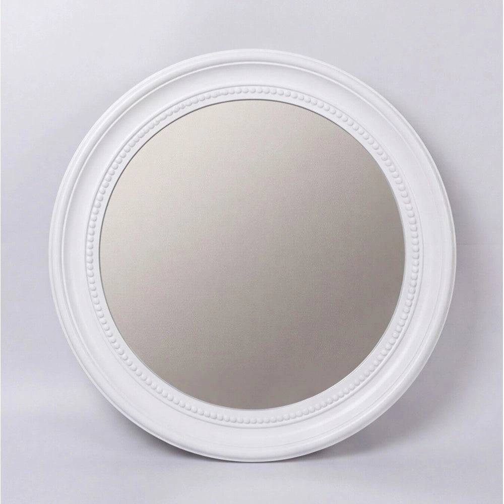 Specchio Decorativo Rotondo MR512 da Parete 45x45 cm Bianco con Bordo Interno Perlinato