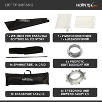 Essential Softbox 80x120cm con adattatore softbox per Profoto 15,2 cm, girevole a 360°, facile da montare, con griglia, adattatore Bowens, per fotografia prodotti e persone