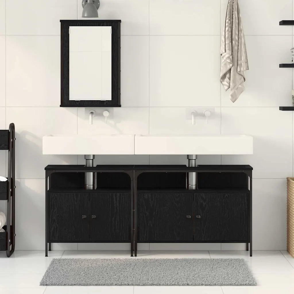 Unit¨¤ da Bagno | Armadio da bagno con lo scaffale 3 pz Nero Legno multistrato