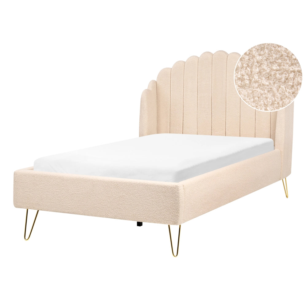 Letto matrimoniale con rete in velluto beige 140 x 200 cm gambe in metallo testata retro capitonné