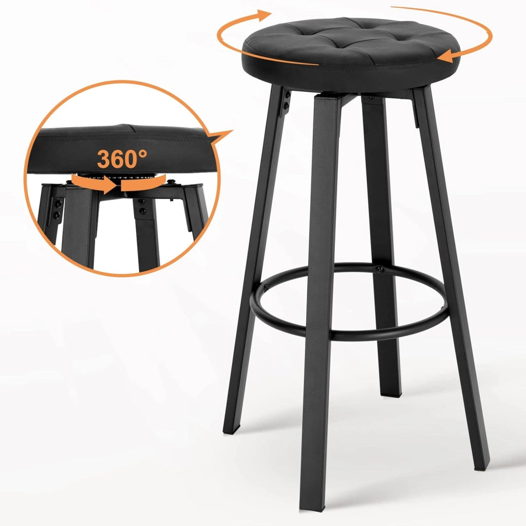Set di 2 Sgabelli da Bar con 4 Gambe e Poggiapiedi, Sedie Alte da Cucina in Metallo e PU, con Seduta Rotonda Φ 35,5cm, Carico di 120kg, Antracite, BH330an-2
